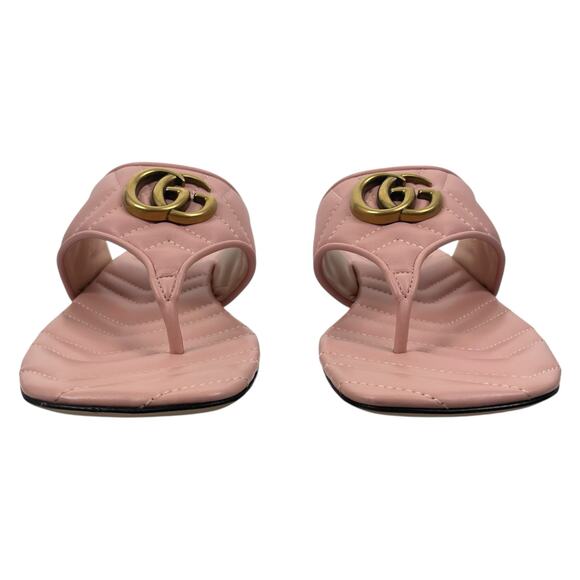 Gucci GG Logo Marmont Leather Thong Flat Sandals Pink Gold Size 37.5 - Picture 5 of 14